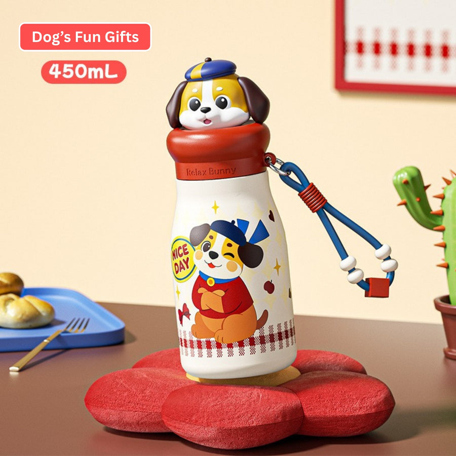 450ml 3D Dog Insulated Water Bottle – Red