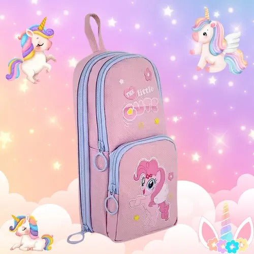Cute Pink 3-Layer Pencil Case for Kids