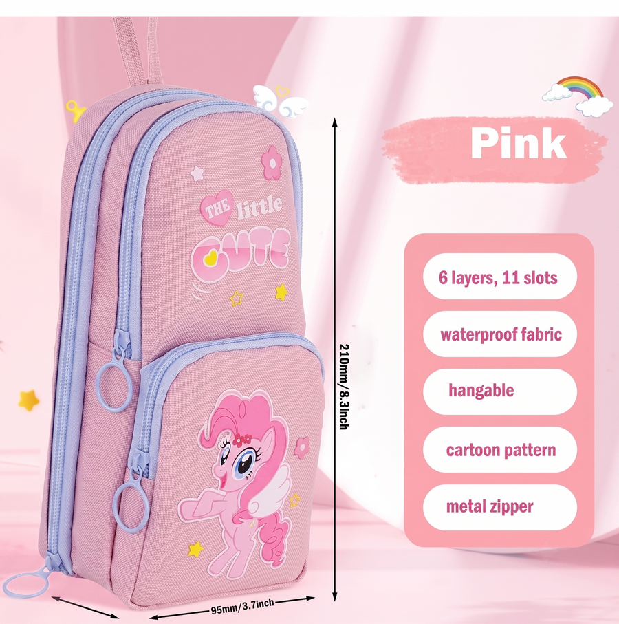Cute Pink 3-Layer Pencil Case for Kids